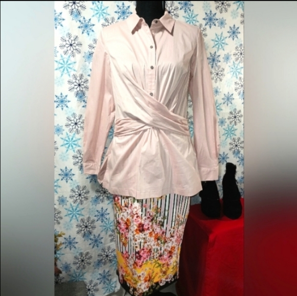 LS Button Down Stretch Faux WrapBlouse Blush Kenneth Cole New York Rose Petal - Picture 7 of 16